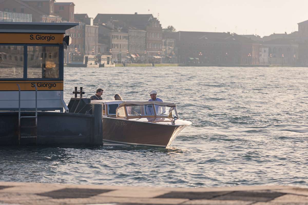 water taxi arriving at san giorgio maggiore island