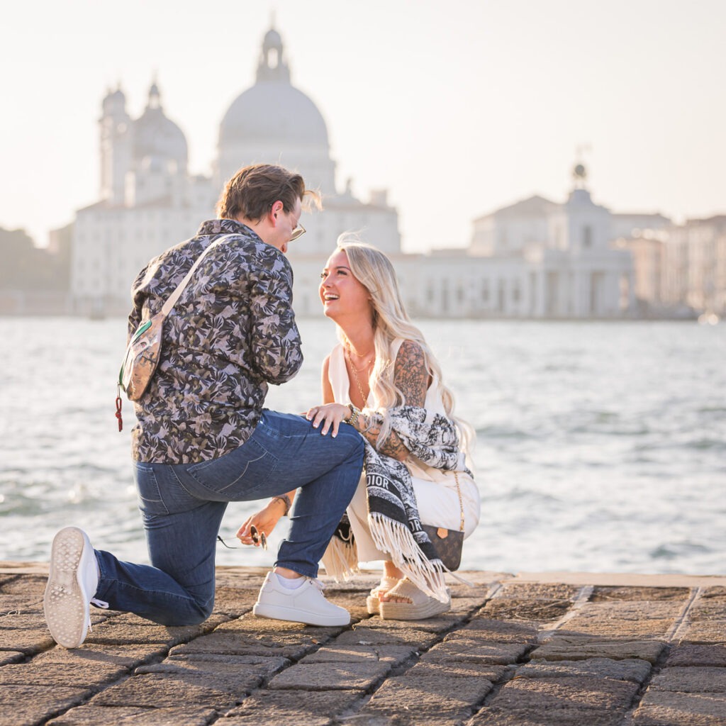 moment of a surprise proposal in Venice